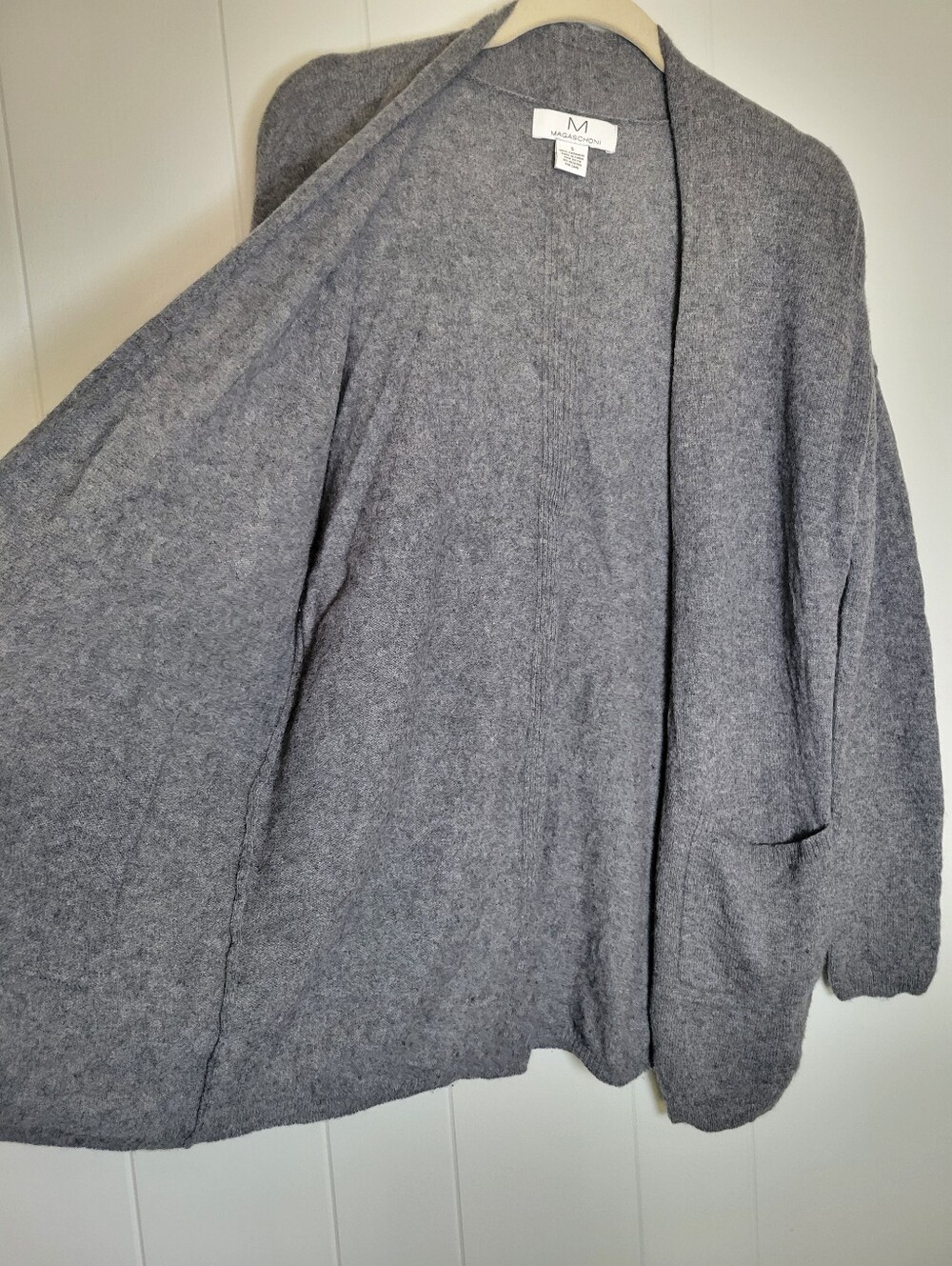 SALE Magaschoni Gray 100% Cashmere Cardigan Sweater Open Front Longline SM - Picture 4 of 9